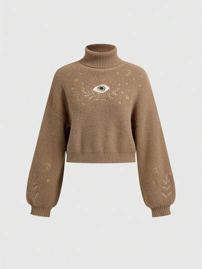 Hippie pull rétro bohème aux vibrations de vacances avec broderie de lune et d'étoile bleu-vert