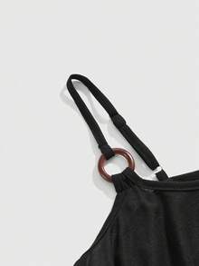 ROMWE Áo thun tay ngắn khoét eo hở lưng cỡ lớn cho nữ, mùa xuân - màu đen - Xem 4