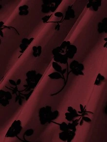 Franclia 大码女式全身印花毛绒网纱喇叭长裙 - 酒紅色 - 查看 4