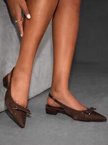 CUCCOO SZL أحذية مسطحة أنيقة وعصرية للنساء مزينة بفيونكة من الراين - قهوة بني - مشاهدة 7