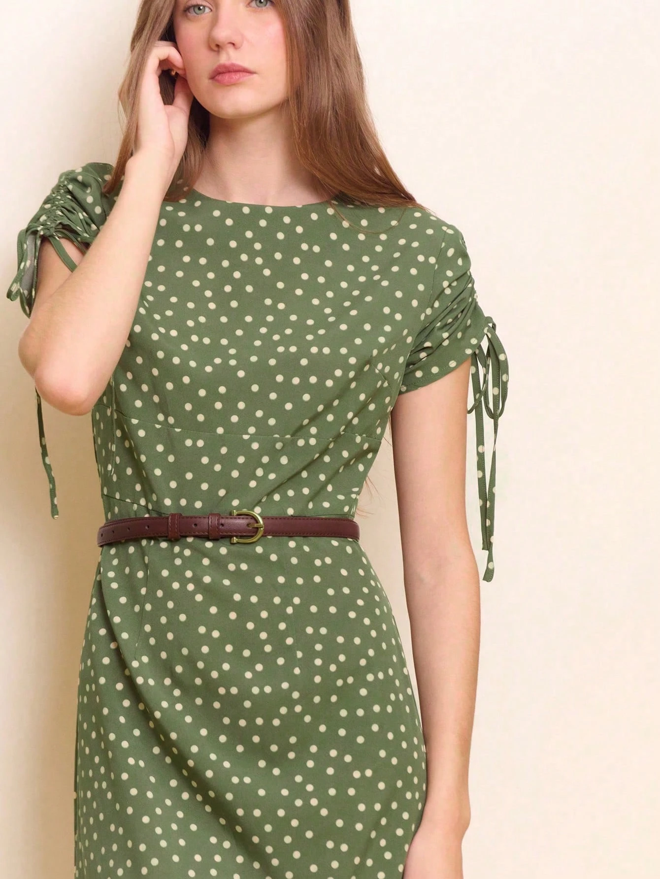 Vestido Longo Elegante de Bolinhas Verde Escuro