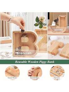 Madebyblanc 木制大号字母储蓄罐 带首字母的存钱罐 硬币存钱罐 生日、圣诞节、节日趣味礼物