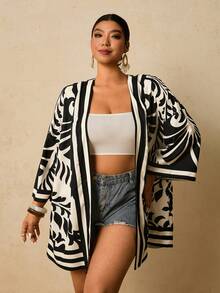 Travachic 大码女士热带印花宽松落肩罩衫，泳衣罩衫，沙滩和服，新年，感恩节，圣诞节，沙滩，女士沙滩装，沙滩套装，女士沙滩时尚，女士沙滩时尚 - 彩色 - 查看 6