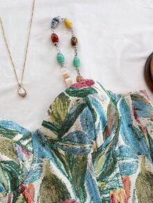 Soleia 女士度假休闲优雅复古郁金香花卉串珠链条吊带背心，适合海滩、海边、性感约会、海滩度假、假日、下午茶、婚礼季、海滨邮轮度假、都市度假、波西米亚风度假、音乐节等场合，可内穿或外穿，四季皆宜，通勤束身衣女式上衣，热带风情度假上衣 - 彩色 - 查看 7