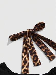 ROMWE J-Fashion Áo thun nữ cỡ lớn màu đen in họa tiết da báo phong cách Y2K Harajuku Gyaru, phối nhiều mảnh vải, cổ chữ V sâu. - màu đen - Xem 9