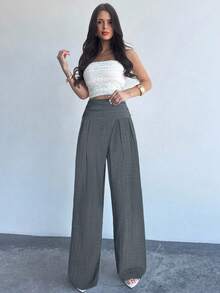 Firerie Quần nữ màu xanh lá cây dáng suông, cạp trung, rộng rãi, đơn giản, thanh lịch, thích hợp mặc hàng ngày, đi làm, đi nghỉ mát, thời trang, đa năng. - Xám - Xem 3