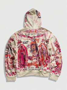 ROMWE MEN Street Life Spring/Summer Casual Graphic Men'S Street Graphic Print Hoodie Sweatshirt, Autumn/Winter - Multicolor - View 2