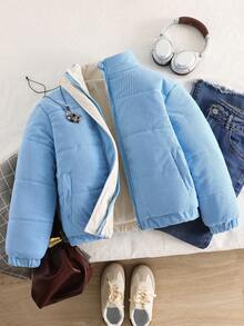 Chaqueta casual reversible para niñas preadolescentes, adecuada para otoño/invierno