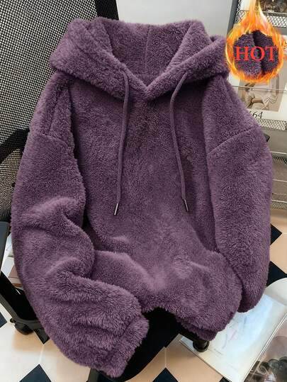 Resyla Estilo talla grande vendido, cálido, suave y delicado sudadera con capucha de imitación de lana de cordero para mujer, cálida y de moda en otoño e invierno, adecuada para el trabajo diario y el transporte, citas y uso en casa, adecuada para mantener el calor en otoño e invierno.