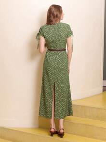 lacRébo Elegant Dark Green Polka Dot Maxi Dress Satin Dress Spring Dress Going Out Business Casual Dress French Style Dress Polkadot Dress Summer Dress Office Dress Feminine Dress - Green - View 7