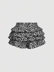 Baby Girl Cute Leopard Print Ruffle Hem Shorts, Versatile For Summer - Black - View 2