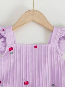 Genkimix Kids 一件复古休闲修身独特樱桃印花连体裤，适合夏季户外活动和上学穿着。 - 紫色 - 查看 5