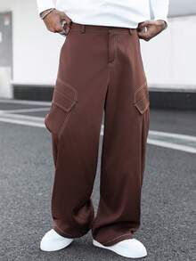 Manfinity Hypemode 男士直筒休闲裤，咖啡棕色，明线缝制设计，方便时尚，适合街头、嘻哈等各种风格，四季皆宜，是送给男友/老公的绝佳礼物，也适合Y2K、PAVTROS、情人节、我爱我的男友、复古、街头服饰、节日等场合。