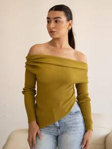 Andrea Bello Asymmetrical Hem Ribbed Knit Sweater Spring Y2K 90's Casual Cute Summer Wedding Guest Holiday Fall Night Out Autumn Winter Everyday Christmas Halloween