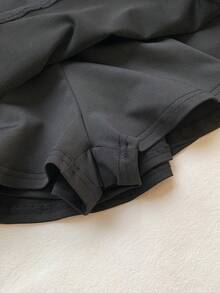 SHEIN EZwear Culotte de mujer de cintura elástica y bajo con volantes de unicolor - Negro - Ver 5