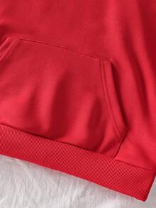 Tween Girl Casual Cute Bow Embroidered Flower Print Hooded Sweatshirt - Red - View 8