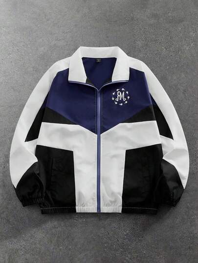 Street Life Chaqueta casual de hombre con bloques de color y parches, otoño