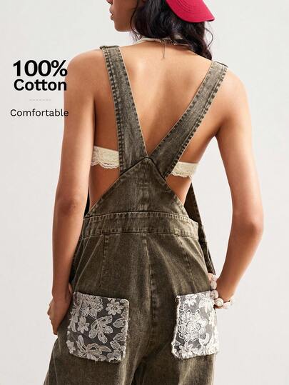 Bohemela 休闲纯色梭织宽松水洗背带裤