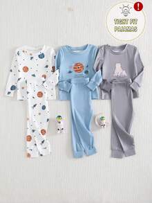 SHEIN Vintaside Kids 6pcs Baby Boys Space Tech Cute Print Comfortable Soft Knit Long Sleeve Pajama Set - Multicolor - View 8