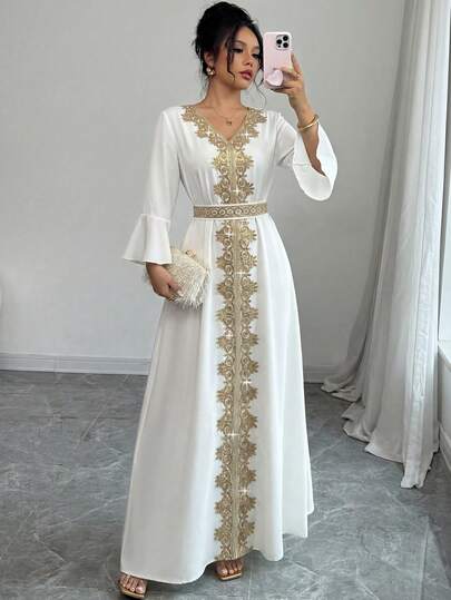 Selianne Elegant Vintage Sequin Ribbon Decor Dress