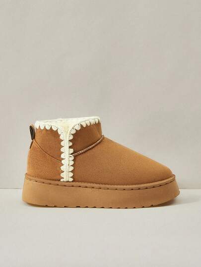 Cuccoo Botas de nieve clásicas para mujer con suela gruesa, cálidas y versátiles, con decoración bordada en marrón