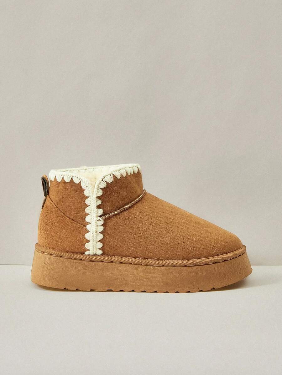 Cuccoo Women's Brown Embroidered Decor Winter Casual Versatile Thick Sole Warm Classic Snow Boots For Christmas - Camel - View 1