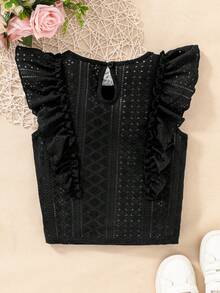 Top de punto jacquard elegante y linda para niña preadolescente, adecuada para vacaciones, ocio y uso diario - Negro - Ver 2