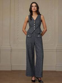 EMERY ROSE Bộ vest và quần thanh lịch, nhẹ nhàng, sang trọng gồm 2 món, có khóa kim loại hình trái tim, thích hợp cho công sở, thích hợp mặc đi làm. - Màu xám đen - Xem 6