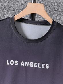 Vacaura 2pcs Boys' Casual Sports Set, Gradient Purple Black White Short Sleeve Round Neck T-Shirt And Loose Drawstring Pants With LOS ANGELES Letter Print, Gradient Dyeing Technique, Suitable For Daily Sports And Urban Casual Wear, Spring/Summer - Multicolor - View 4