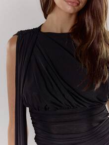 MUSERA Mesh Drape Longline Top  Autumn Cosy Cute Casual Night Out Date Night Party Summer Spring Holiday - Black - View 6