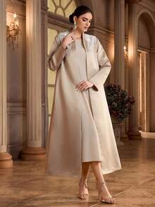Al Najma Women's Sequin And Rhinestone Decor Arabic Abaya Clothes - Apricot - View 2
