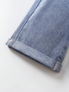 Baby Boy Cute Blue Denim Bib Pants - Light Wash - View 6