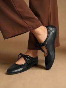 Rosivie 女士休闲百搭系带平底鞋 - 黑色 - 查看 8