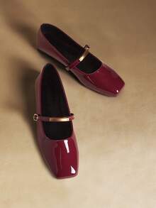 Rosivie Giày bệt nữ đi làm thường ngày đa năng có khóa cài - Màu Đỏ Sâu - Xem 2