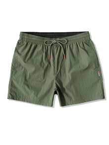 Horizaway Men's Summer Vacation Drawstring Waist Pocket Casual Beach Shorts Christmas Men Beachwear Mens Casual Dark Green Shorts - Army Green - View 3