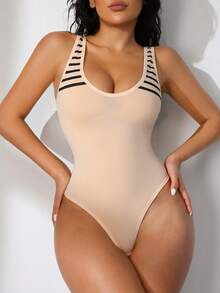 NudeFit 1pc Women Seamless Comfortable Sports Bodysuit - Apricot - View 4
