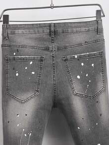 Manfinity Roughcore 男士休闲日常水洗做旧斜插口袋牛仔裤 - 淺灰色 - 查看 4