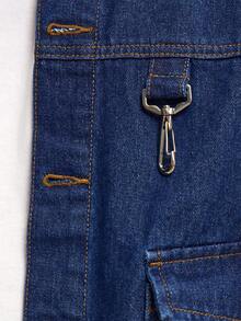 Musero Chaqueta de jean de ajuste corto y ancho con cintura elástica, detalles de costura y herrajes, chaqueta de jean coordinada, esencial de primavera y verano - Azul lavado oscuro - Ver 6