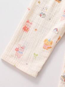 Baby Girls' Cotton Gauze Cute Cartoon Rabbit, Bear, Elephant Colorful Pattern Short Sleeve Pants Lapel Cardigan Pajama Set - Multicolor - View 3
