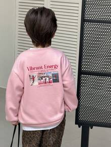 DAZY Toddler Boys Fleece Crew Neck Sweatshirt, Casual Loose Fit Street Style Graphic Print, Autumn - Pink - View 3