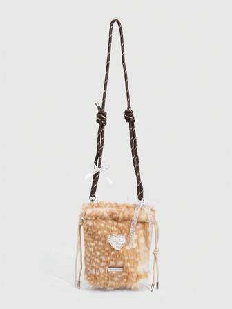 Kawaii 1pc Cute Girl's Plush Shoulder Bag, A Fall And Winter Plush Little Deer Single Shoulder Bag, A School Girl's Autumn And Winter Christmas Deer Bag