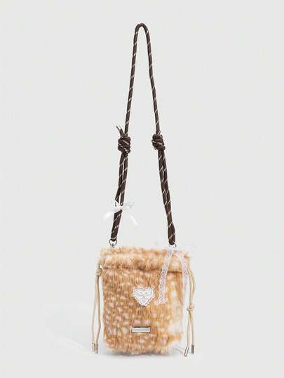 Kawaii 1 pezzo Borsa a spalla in peluche carina per ragazze, borsa a spalla in peluche a forma di cerbiatto per l'autunno e l'inverno, borsa natalizia a forma di cerbiatto per le studentesse in autunno e inverno