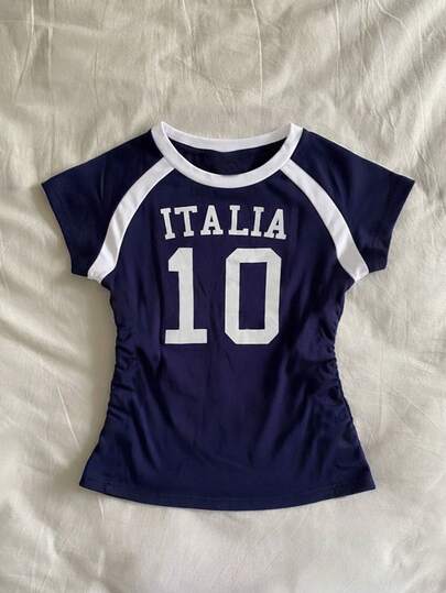 Glimmora Contrast Color Round Neck Slogan Graphic Print T-Shirt For Women