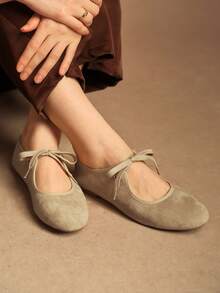 Rosivie Women's Casual Versatile Commuting Simple Lace-Up Flats - Beige - View 9