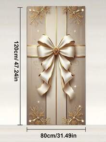 Elegante faixa de porta com laço branco e dourado, decoração de Natal e inverno, 89 x 178 cm, poliéster. - Multicolorido - Ver 4