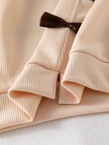 SHEIN Genkimix Kids Girls Apricot & Brown Knit Patchwork Long Sleeve Sweatshirt With Bow, Fashion Design Top, Solid Color Flared Pants, Vintage & Comfortable Outfit, Autumn
