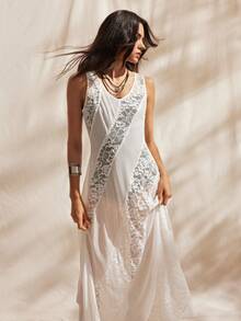 Easelle 女士白色网纱无袖连衣裙 - 白色 - 查看 5