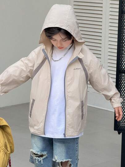 DAZY Young Boy Casual Versatile Letter Print Hoodie Jacket Spring