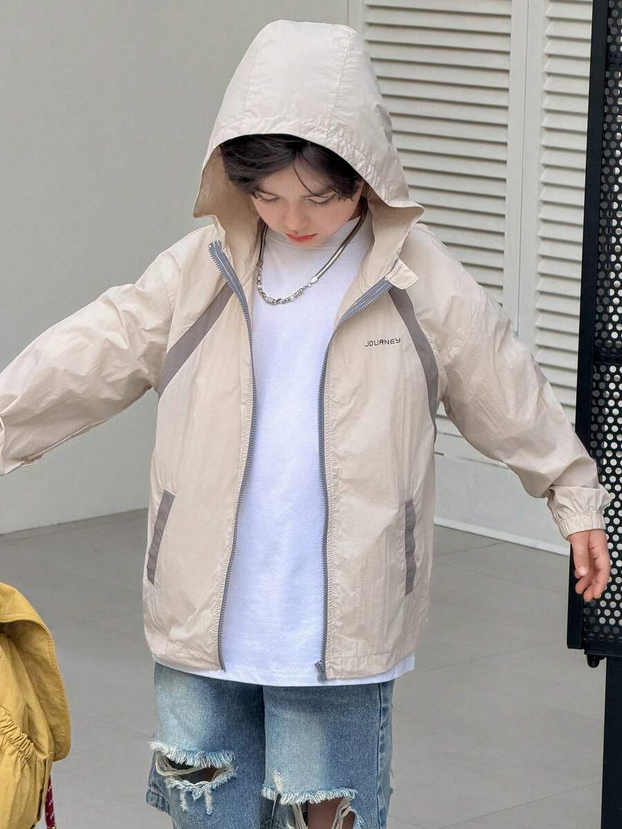 DAZY Chaqueta con capucha informal y versátil con estampado de letras para niño, primavera - Albaricoque - Ver 1