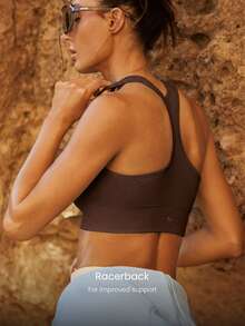 GLOWMODE Second-Skin Wool Seamless Strong Streak Sweat-Wicking Breathable Sports Bra Medium Impact Training Running Workout  Outdoors Daily Active Wear Removable Cups Spring Summer - Brown - View 3